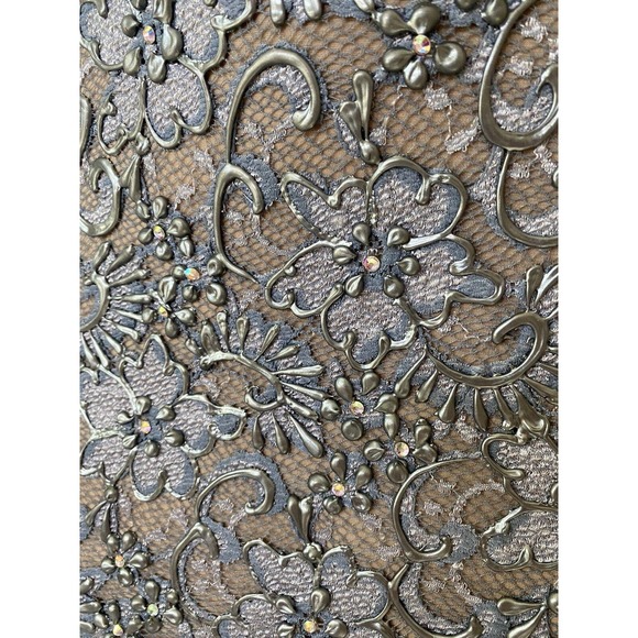 Baccio Couture Dress Floral Pewter Gray Swarovski Textured Sleeveless Sh… - Picture 7 of 10